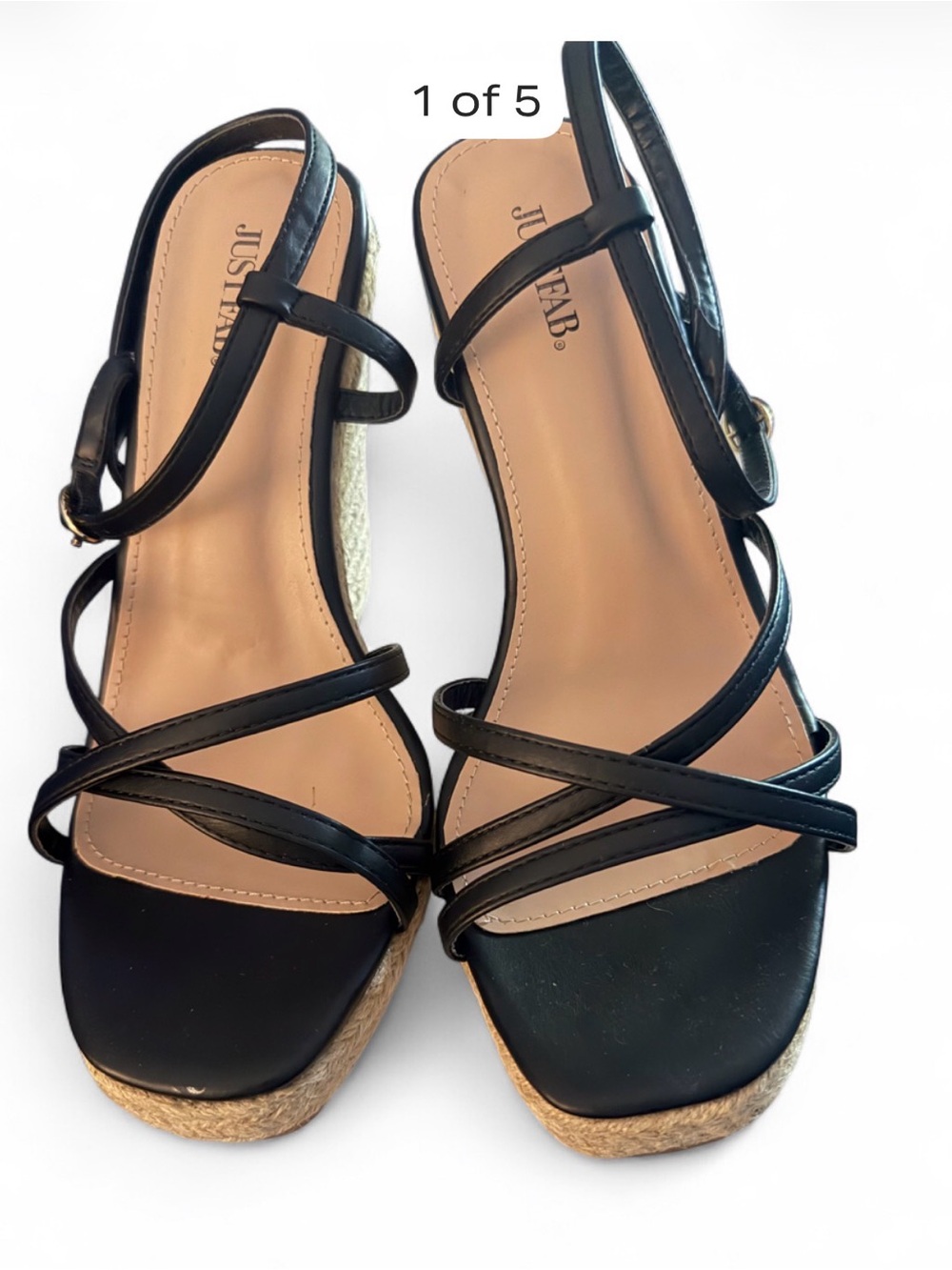 Just Fab black wedge sandals with espadrille sole SIZE 9 #wedges #espadrille